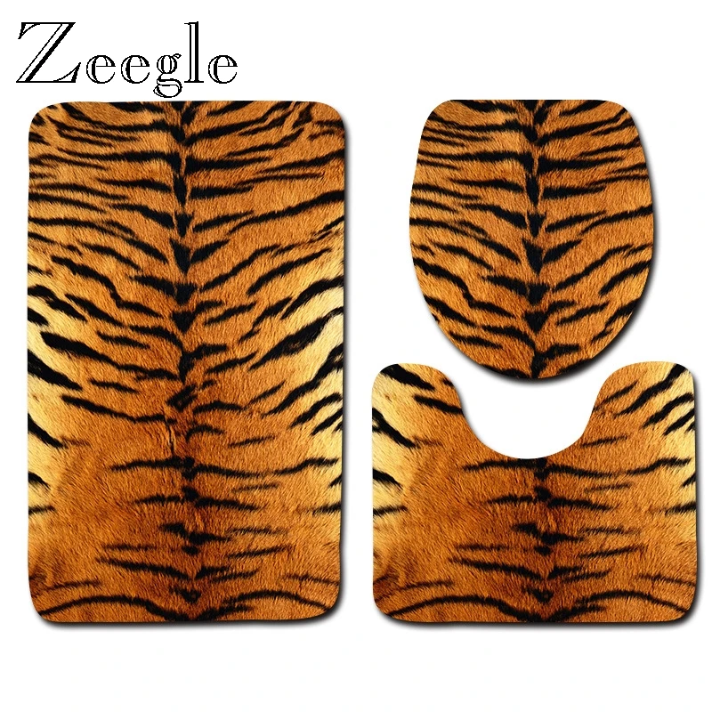 Zeegle 3pcs Toilet Set Anti Slip Bathroom Shower Mat Absorbent Toilet Seat Cover Mat Washable Toilet Pedestal Rug Bath Mat Set