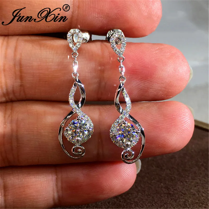 

Cute Love Infinity Drop Earrings 925 Silver Color Round White Austrian Crystal Stone Dangle Earrings For Women Wedding Jewelry