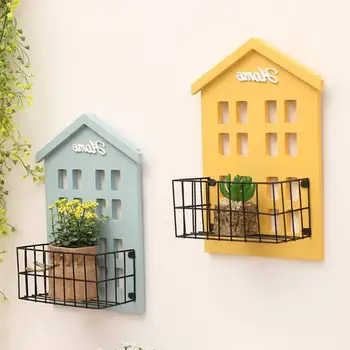 

Practical Wall Shelf Wooden House Shelving Display Unit Shelf Wall Hanging Box Storage Craft Decorations Kitchen Garden