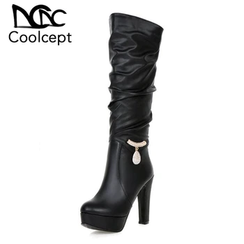 

Coolcept New Arrival 4 Colors Women Knee High Boots Winter Platform High Heels Shoes Women Crystal Boots Footwear Size 34-43