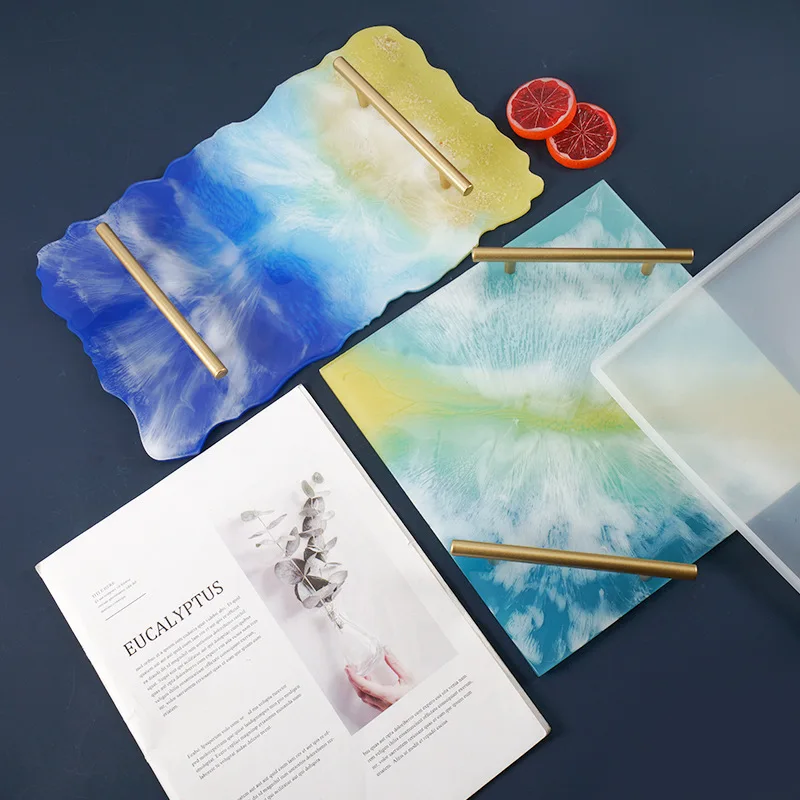 

DIY Rectangular Large Fruit Plate Resin Mold Table Tray Cup Pad Containing Box Plate Coaster Crystal Resin Silicone Home Decor
