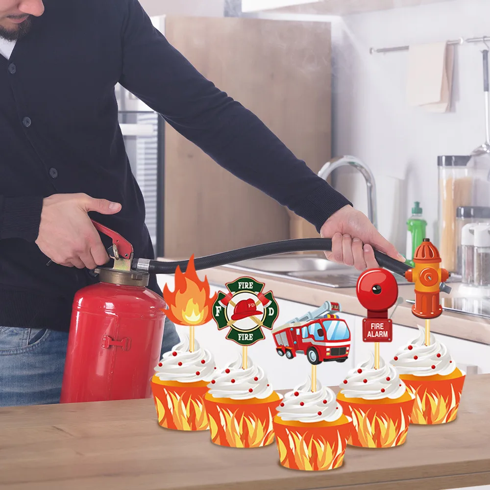 TOPPERFUN 50er Set Feuerwehr Cupcake Deko - Lustige Tortenspieße Für Kindergeburtstage & Feuerwehr-Partys