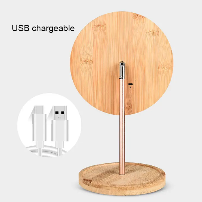 Bamboo Wood USB Chargeable LED Vanity Mirror Lights for Makeup Dressing Table with Touch Sensor 3 Level Brightness Desktop Light