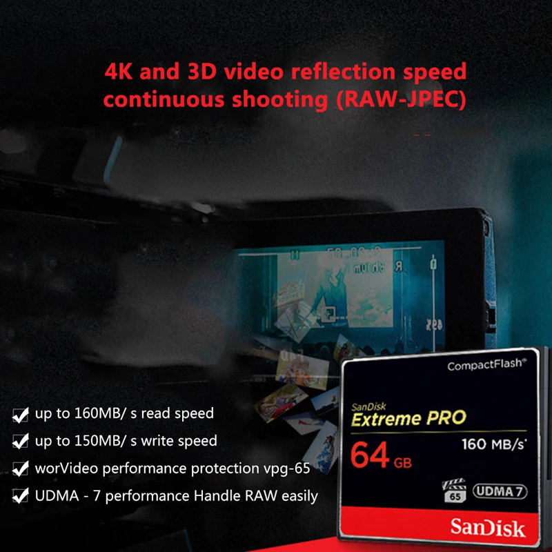 Sandisk CF карта 32 Гб 64 128 ГБ 256 памяти Extreme PRO UDMA7 160 МБ/с./с компактный флеш накопитель