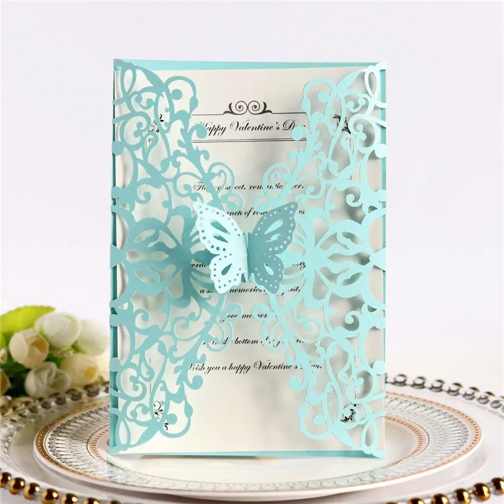 10PCS/ Set European Style Lace Wedding Invitations Butterfly Invitations Laser Cut Holiday Greeting - 4000176423747