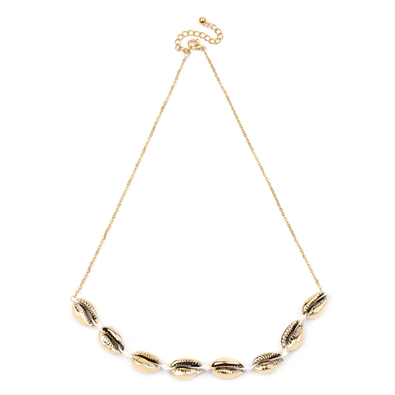 Ожерелье-чокер с натуральными морскими ракушками в стиле бохо, женское золотое серебряное покрытие, белая раковина, каури, морская раковина, ожерелье с медной цепочкой NKS261