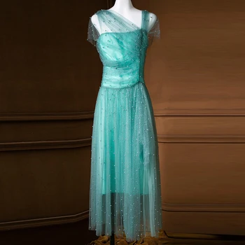 

Lady Summer Elegant Dress Runway Designers 2020 New Women Clothing Fashion Beading Pearls Long Maxi Mesh Party Dresses Sexy