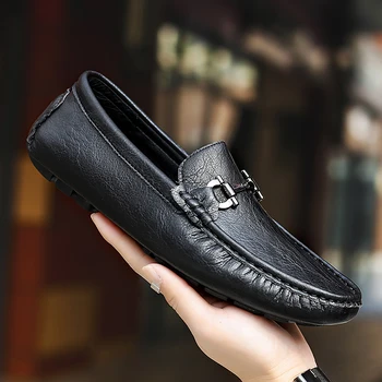 

Genuine Leather Loafers Mens shoes Luxury Slip On Moccasins Casual Driving Shoes Men Boat Shoes Male Adult Luxury big size 48