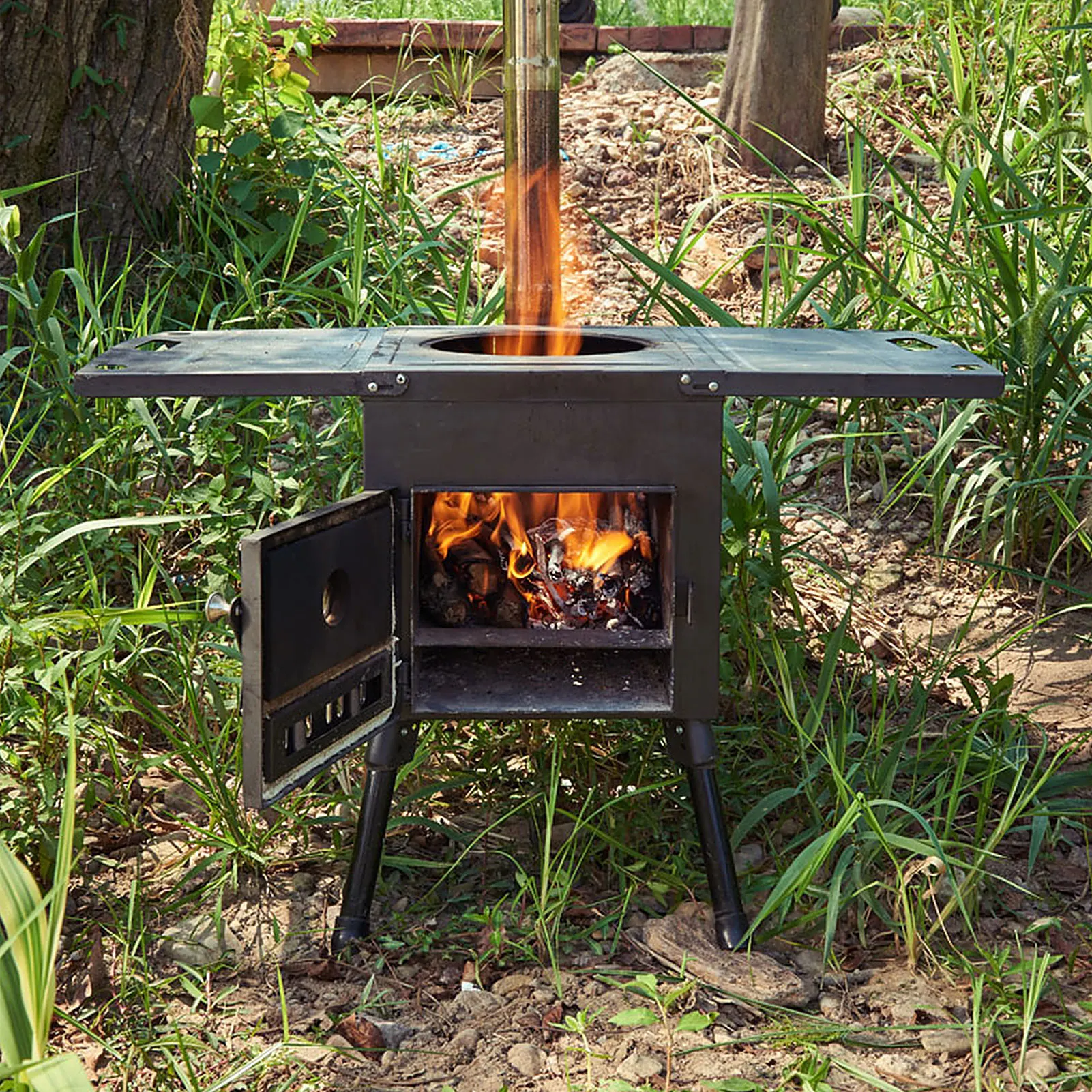 Portable Foldable Wood Burning Stove Heavy Duty Removable Camp Tent Stove  with Chimney Pipe for Tent Shelter Heating Cooking - AliExpress