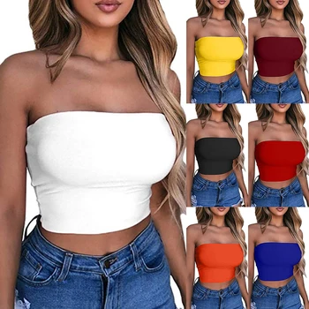 

Women Sexy Off Shoulder Crop Tops Casual Solid Wrapped Chest Bralet Tank Top Crop Cami Tops 2020