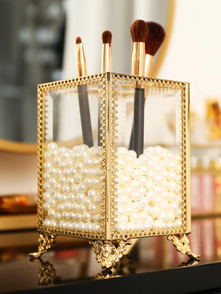 

Crystal Makeup Organizer Metal Storage Box European style Eyebrow Pencil Lipstick Holder Makeup Brush Holder Cosmetic Organizer