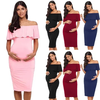 

New summer pregnant dresses for women Shoulderless Knee-Length pregnancy dress maternity clothes dress sexy clothes for women