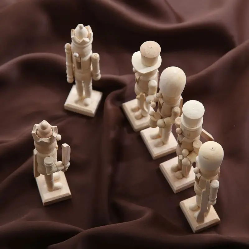 

6Pcs Figurines Soldier Wooden Unpainted Walnuts Doll For Kids DIY Toy Christmas Table Ornaments