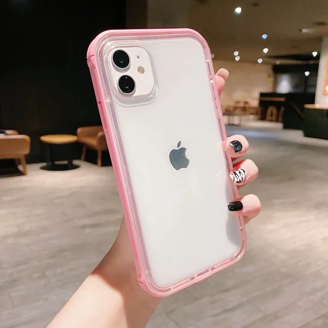 Transparent Candy color bumper Anti-knock Case for iphone 12 12Pro Max 11 11Pro XR X XS Max SE2020 7 8 Plus shockproof cover Pink