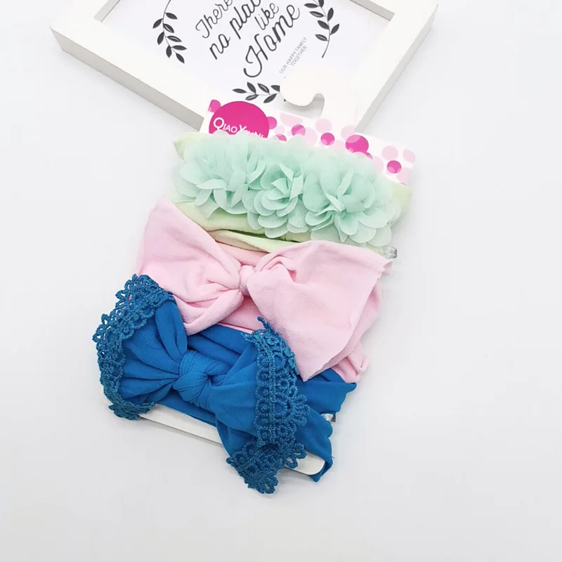 Модные аксессуары для волос из 3 предметов для маленьких девочек с цветочным бантом и резинки для волос - Цвет: G