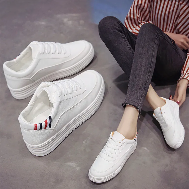 

2018 Spring Korean-style Fashion Solid Color Classic Comfortable Elevator Wedge Heels Shoes White Shoes C12