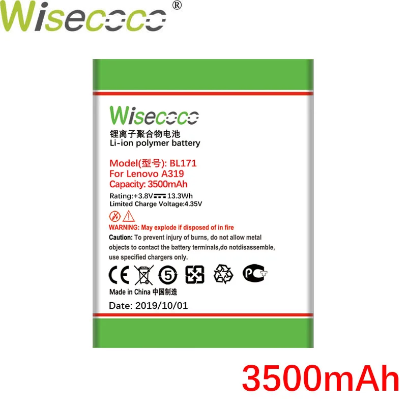 Wisecoco 3500 мАч BL171 Батарея для lenovo A319 A60 A500 A65 A390 A368 A390T A356 A370E A376 телефон Новейшее производственное Батарея