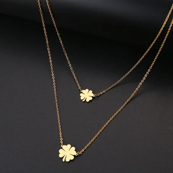

DOTIFI For Women Double Lucky Clover Cross Necklace Stainless Steel Gold and Silver Color Jewelry Gift