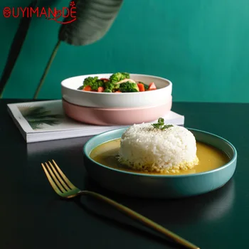 

Simple Creative Nordic Color Glazed Ceramic Round Western Food Plate Home Dining Plate Salad Plate Deep Soup Plate Dinner Plate