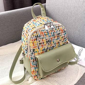 

Women's outdoor zipper contrast color woolen backpack simple fashion new small backpack travel bag 2020 рюкзак женский sac à dos