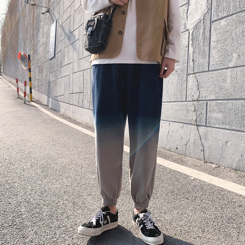 90% OFF Tie-dye Gradient Hip Hop Jeans Men's Fashion Retro Casual Jean Pants Men Streetwear Loose Drawstring Denim Trousers Mens M-5XL