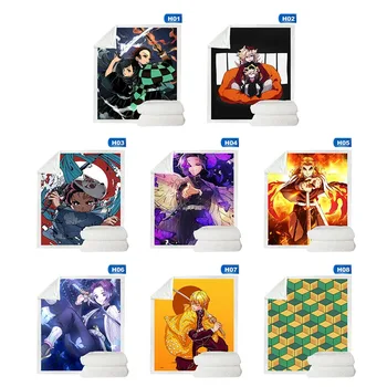 

Anime Demon Slayer Print Plush Cotton Throw Blanket Fleece Bedspread Home Blankets For Beds Travel Soft Watching Blanket Blanket