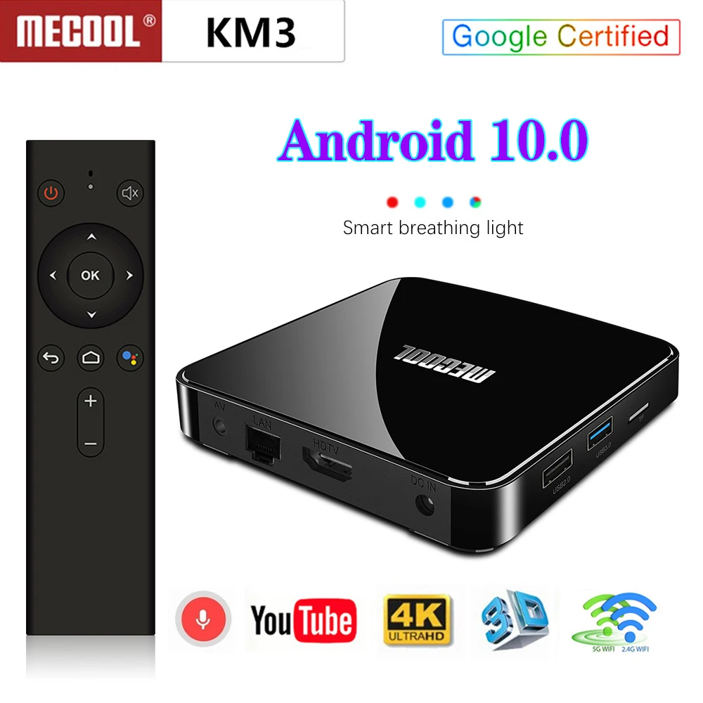 Max 4 ГБ ОЗУ 128 Гб ПЗУ Mecool Android tv 10 0 KM3 TV BOX 9 Сертифицированный Google S905X2 4K смарт