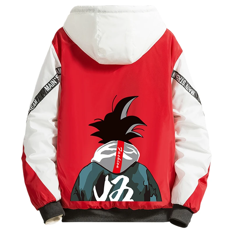 

LES KOMAN Dragon Ball Printing Winter Coat Men Jacket Casul Streetwear Hooded Hip Hop Splice Coats Outwear S-5XL