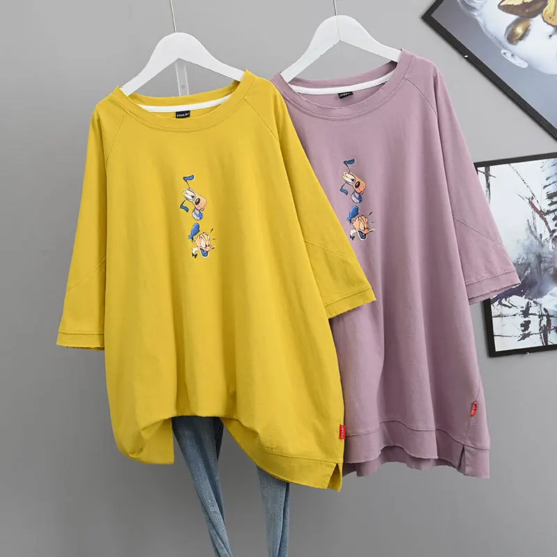 

2023 Summer Loose Slimming Casual Cartoon Short Sleeved T-shirt Women New Korean Simple Casual Stretch Sports Tops Free Shipping
