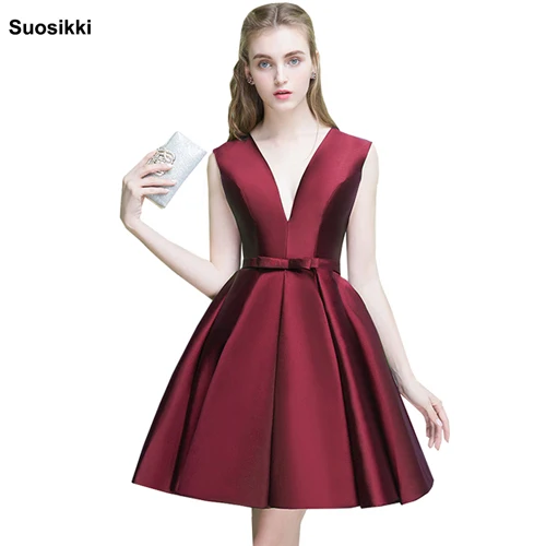 dark red Сексуальные короткие коктейльные платья свадебное банкетное красное платье с открытой спиной праздничный официальный вечерний наряд для выпускного вечера De Soiree - Цвет: dark red