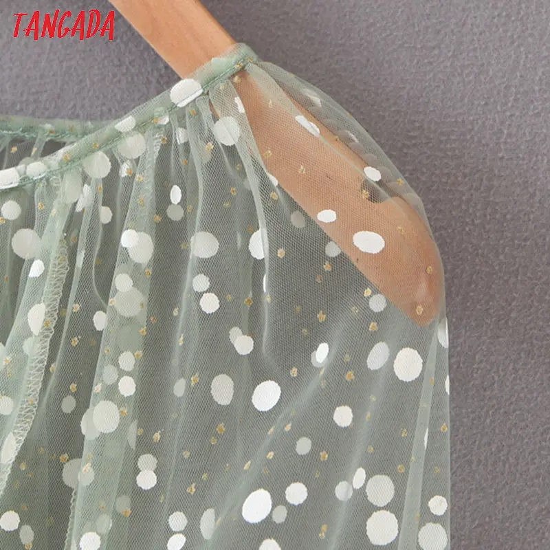Tangada, Женская сетчатая блузка в горошек, плиссированная, с длинным рукавом, шикарная, женская, сексуальная, свободная рубашка, blusas femininas SL175