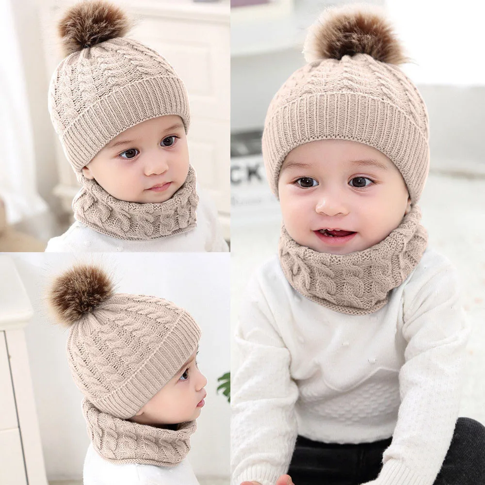 

2Pcs Baby Winter Hat Warm Knitted Beanie Cap + Scarf Keep Warm Set For Baby Girls Boys Newborn Photography Props Czapka Dziecko