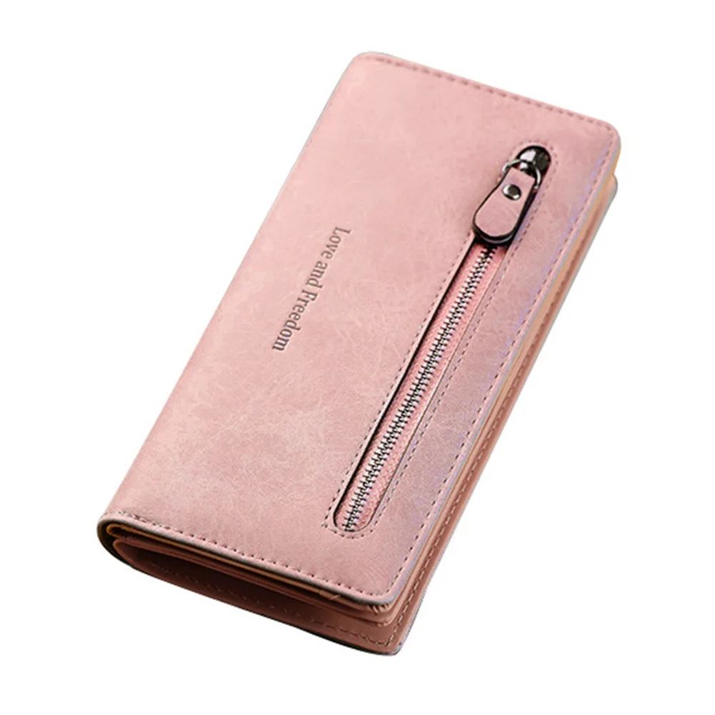 pink Модный браслет женский длинный кожаный кошелек-клатч на молнии большой емкости бумажники, Женский кошелек женские кошельки карман для телефона - Цвет: pink