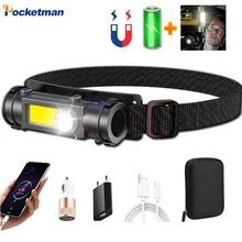 

New Portable Mini Powerful LED Headlamp XPE+COB USB Rechargeable Headlight Built-in Battery Waterproof Head Torch Head Lamp