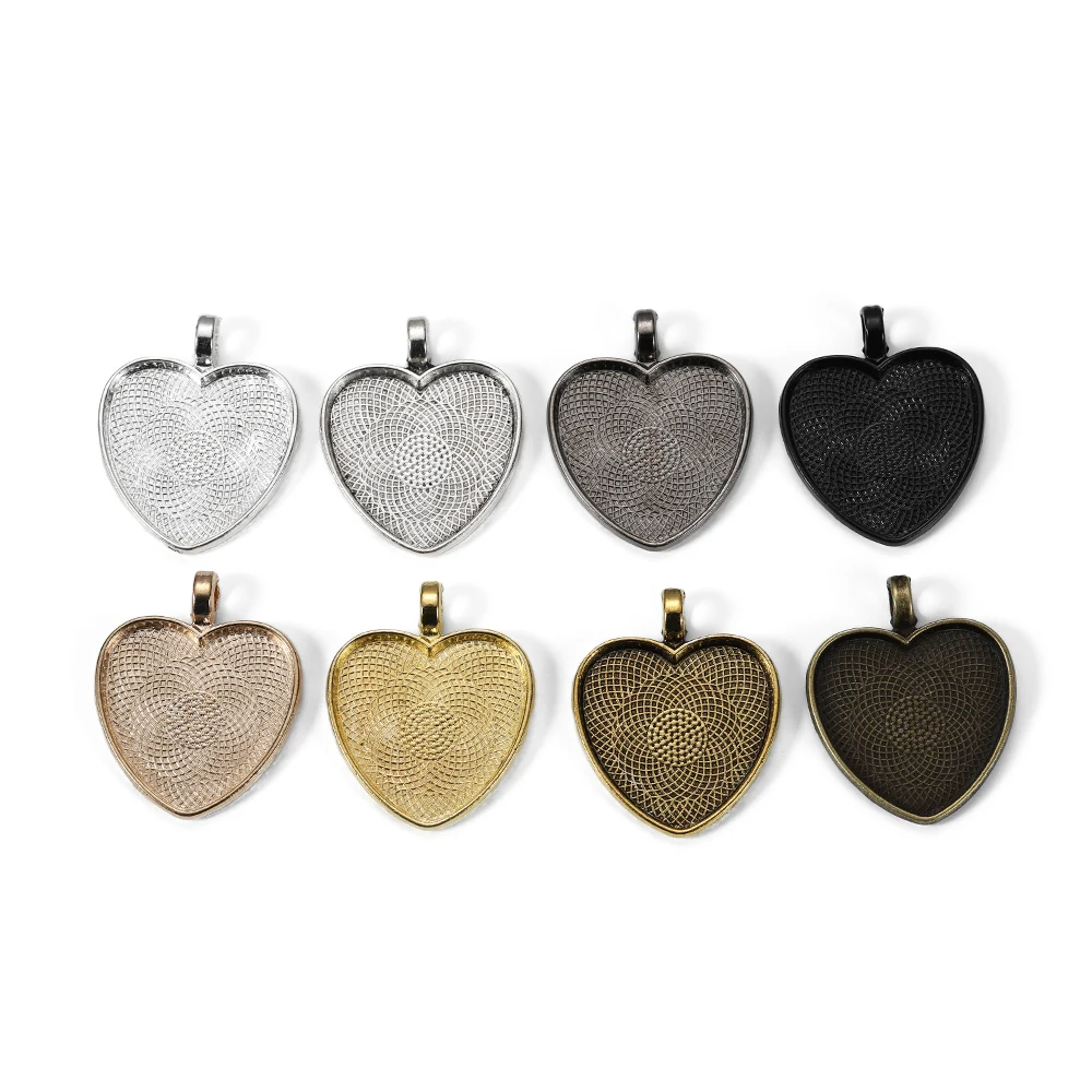 

10pcs Heart Cabochon Settings Silver Plated Pendants Bezel Trays Base Fit 25mm Glass DIY Necklace Making Supplies Accessories