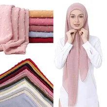 Новые Женские однотонные дышащие исламские головные уборы, шарфы в арабском стиле, шифоновые хиджабы-шарфы из флокированного пузыря для мусульманских женщин