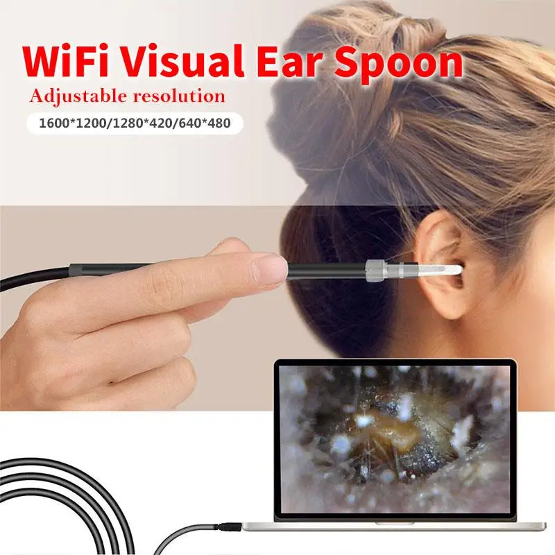 

WiFi Computers Photos IP67 1.3 mp 5.5mm USB Endoscope Endoscope Ear Spoon Borescope Portable Black 6LED Inspection Monitoring