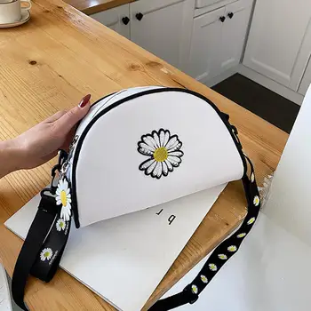 

Flower Simple Women Messenger Bag Ladies Fashion Shoulder Messenger Bag Lady Semicircle Canvas Shoulder Sling Handbag