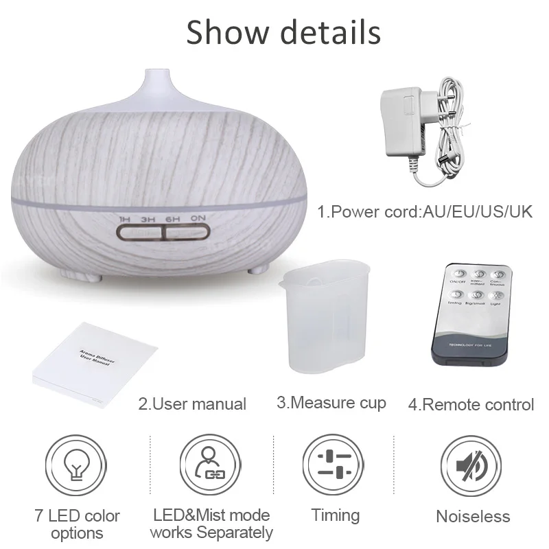  300ML Remote Control Aroma Diffuser Aromatherapy Wood Grain Essential Oil Diffuser Ultrasonic Cool 