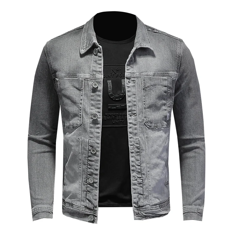 

Grey High Pure Elastic Men's Jackets Safari Style Vintage Cowboy Men Denim Slim Fit Classic Jeans Coat Drop Shipping