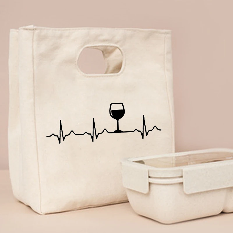 Lifeline Print Fresh Cooler Bags Canvas Portable Thermal Lunch Bags for Women Convenient Lunch Box Tote Dinner Food Bento Pouch