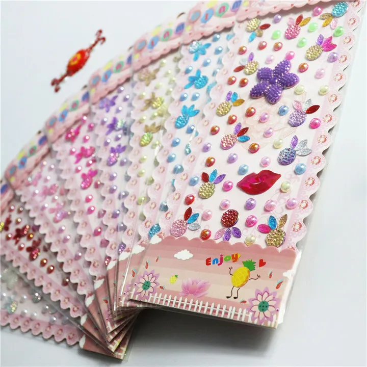 6  Colorful Rhinestones Starfish Flower Sticker Diy Jewelry Pineapple Lip Resin Diamond Sticker For Women Phone Nails Decor