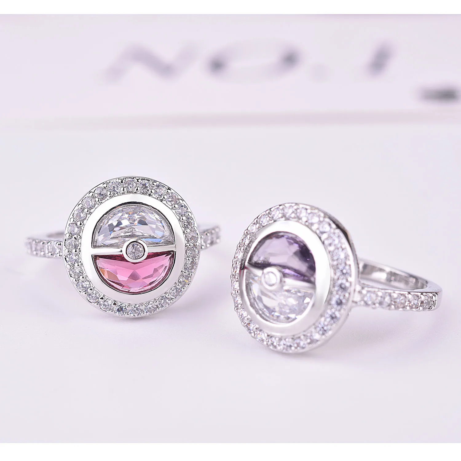 2019 Новый Покемон Пикачу толкает мяч Bling Циркон Камень серебро милые кольца для