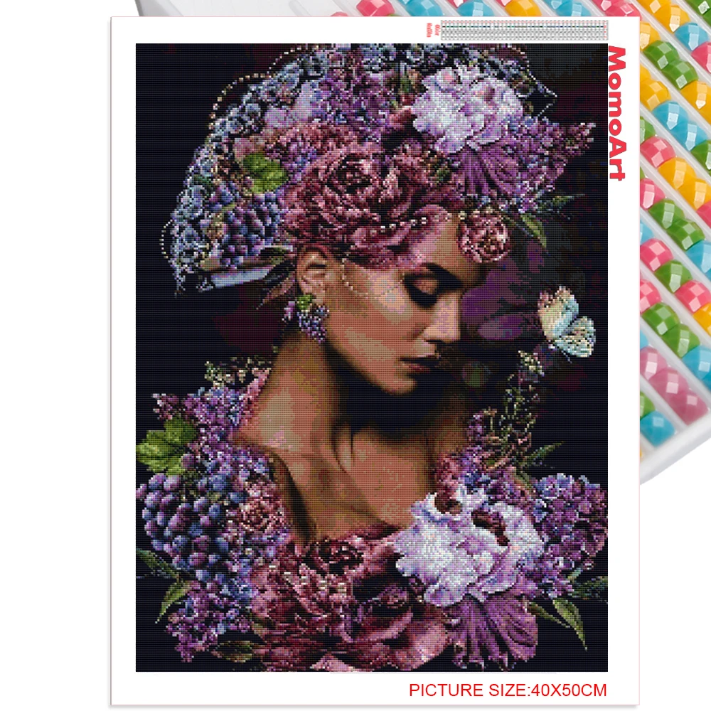 Diamond Painting Momoart 5D Diamond Painting Woman Portrait Full Square Diamond Mosaic Embroidery Flower Picture Rhinestone Art Wall Decor