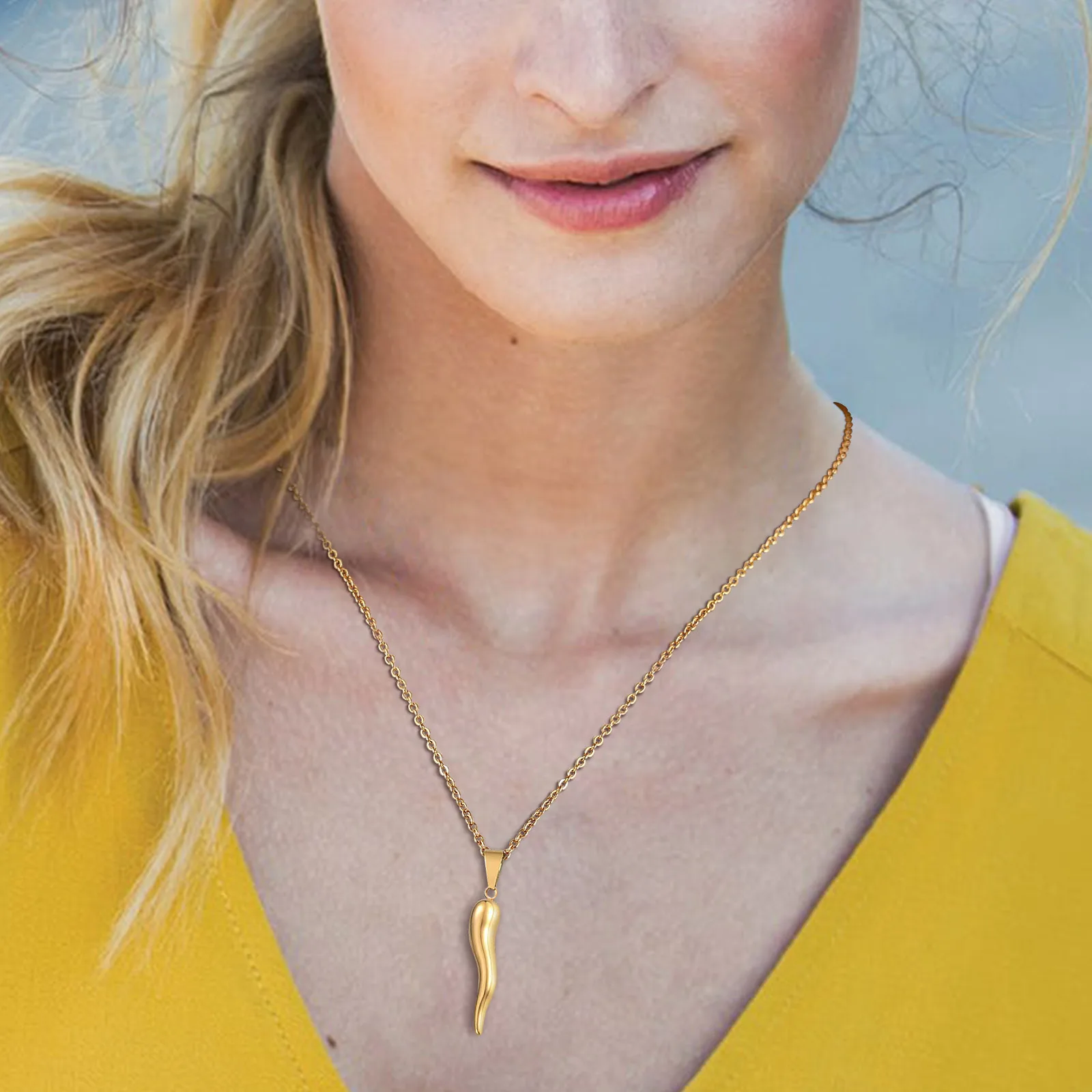 Italian Horn Necklace , Stainless Steel 