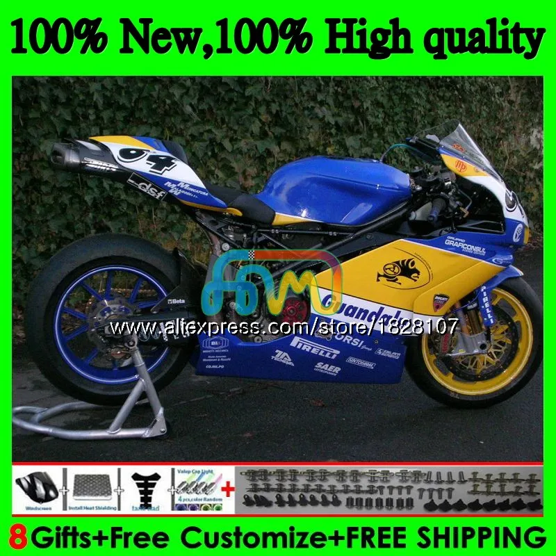OEM тело для поездок на мотоцикле DUCATI 749-999 749S 999 749 999 03 04 Кузов 78BS. 100 749 999 S R 749R 999R 2003 2004 обтекатели комплект синего и желтого цвета
