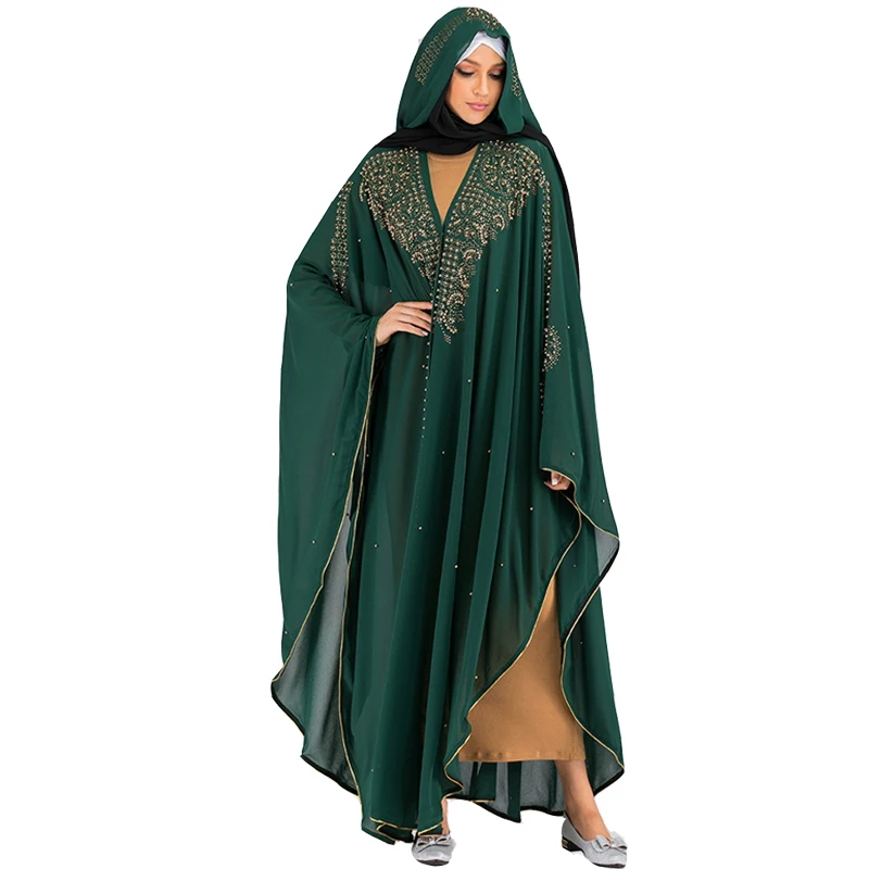 green cardigan Открытый Дубай abaya кимоно кардиган мусульманское платье хиджаб турецкая исламская одежда для Женский Восточный халат Caftan халат Djelaba Femme Niqab - Цвет: green cardigan