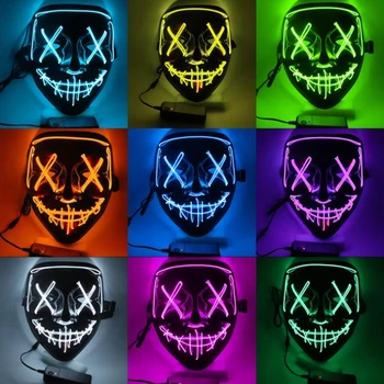 

Halloween Glowing Mask Black V With Blood Horror Party Party LED Mask Ghost Face EL Fluorescent Atmosphere Props