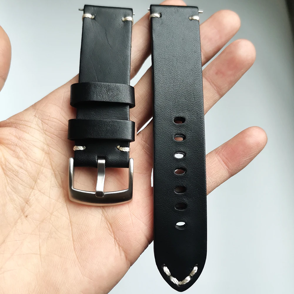 

Cowhide black Brand Watch Strap 18 19 21 20 22 mm Upscale thick Watchband Genuine Leather high quality Wristband Men's Wristband