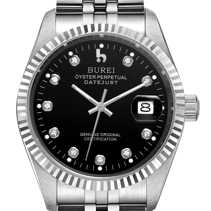 BUREI 5003 Switzerland oyster perpetual datejust MIYOTA Мужские автоматические часы с календарем и черным лицом из нержавеющей стали